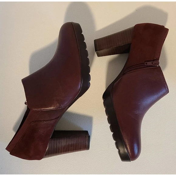 BELLA VITA MAROON LEATHER SUEDE ANKLE BOOTS SIDE ZIP WOMEN'S US SZ 9.5 - Picture 7 of 9